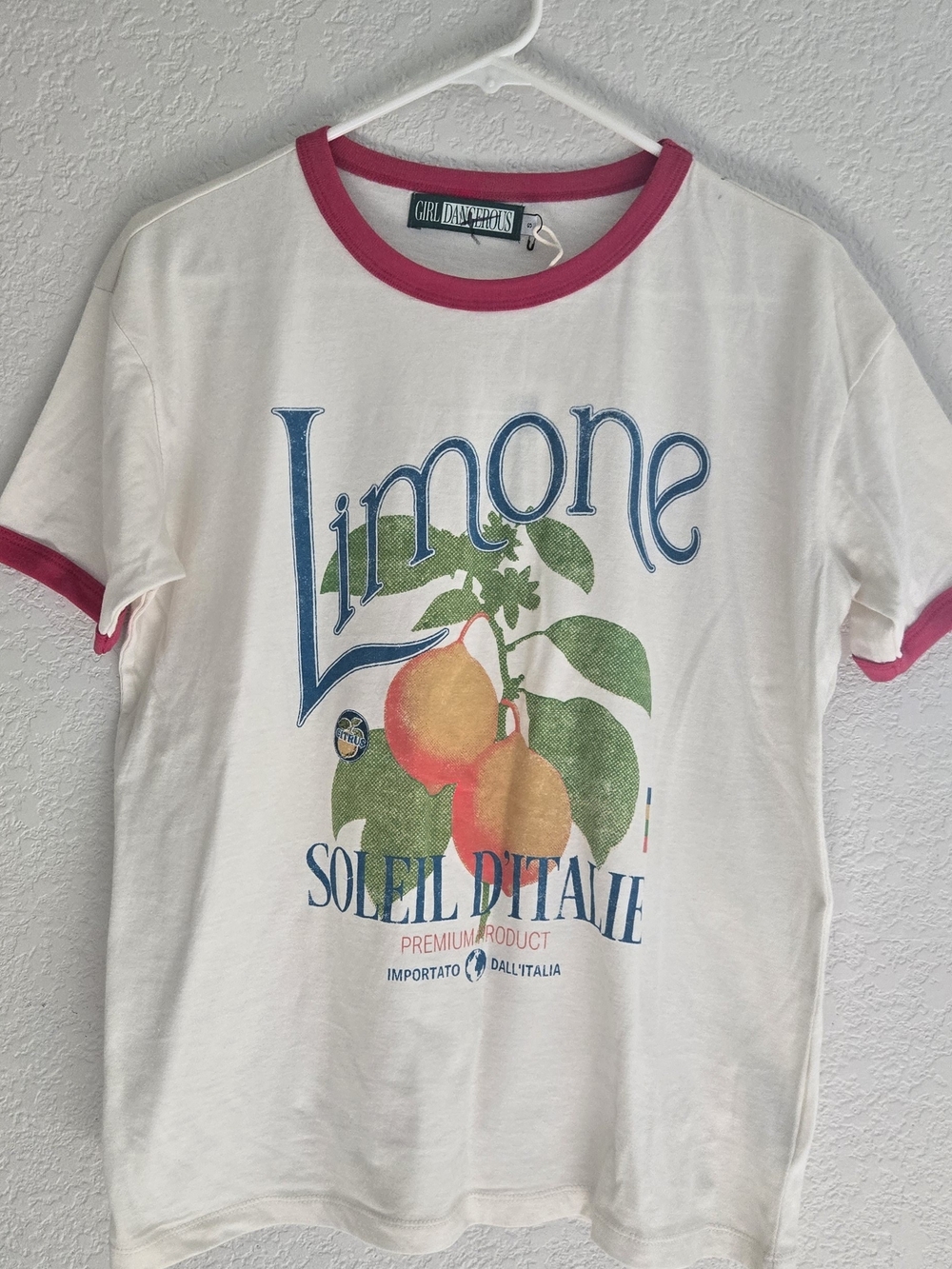 Girl Dangerous White & Pink 'Limone' Graphic Ringer Tee